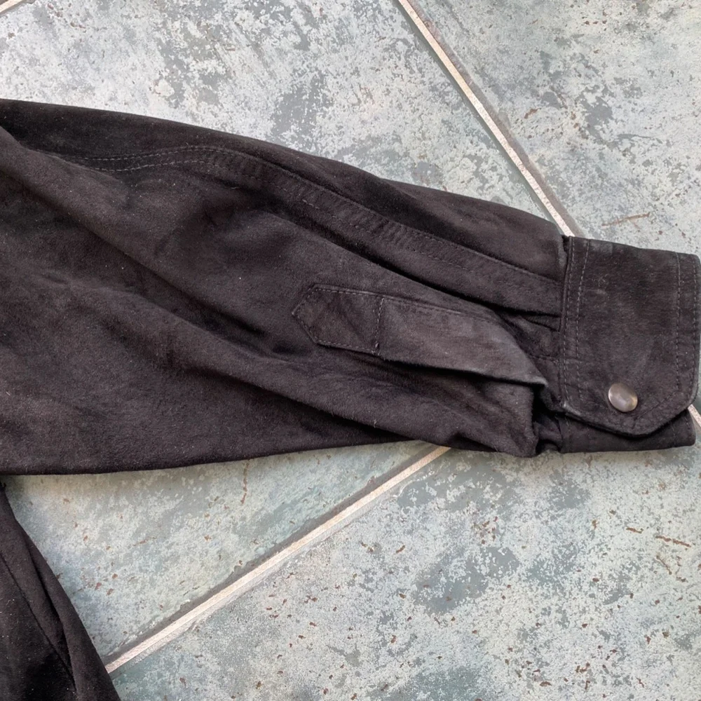Vintage Black Suede Oversize Bomber Jacket - Picture 5 of 6